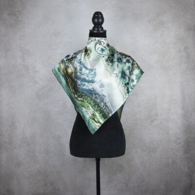 Hodvábna šatka VYSOKÉ TATRY - MÄTOVÉ, 90 x 90cm, Vyrobené na Slovensku