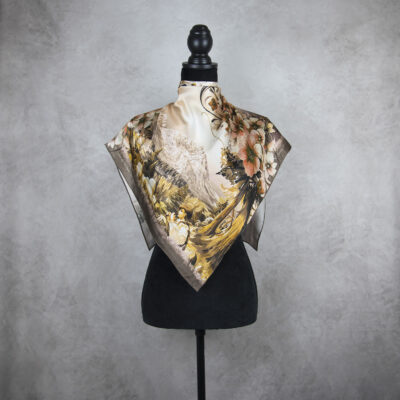 Hodvábna šatka VYSOKÉ TATRY - SÉPIA, 90 x 90cm, Vyrobené na Slovensku