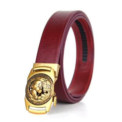 Kožený opasok s automatickou prackou GOLD HORSES, Bordový, Kratšia dĺžka: 110 - 115cm