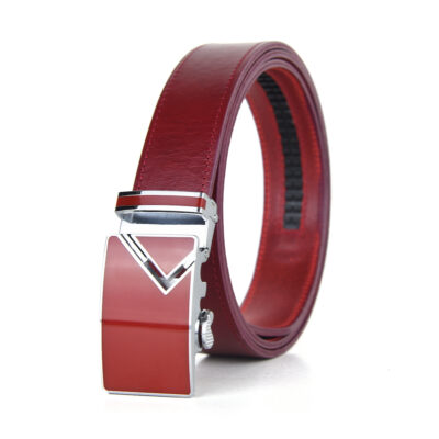 Kožený opasok s automatickou prackou RED TOP, Bordový, Kratšia dĺžka: 96cm