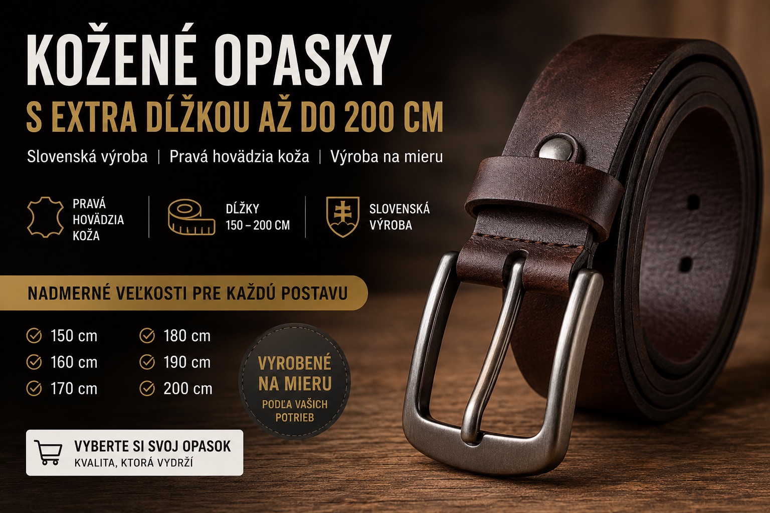 Extra dlhý pánsky kožený opasok z hovädzej kože do 200 cm